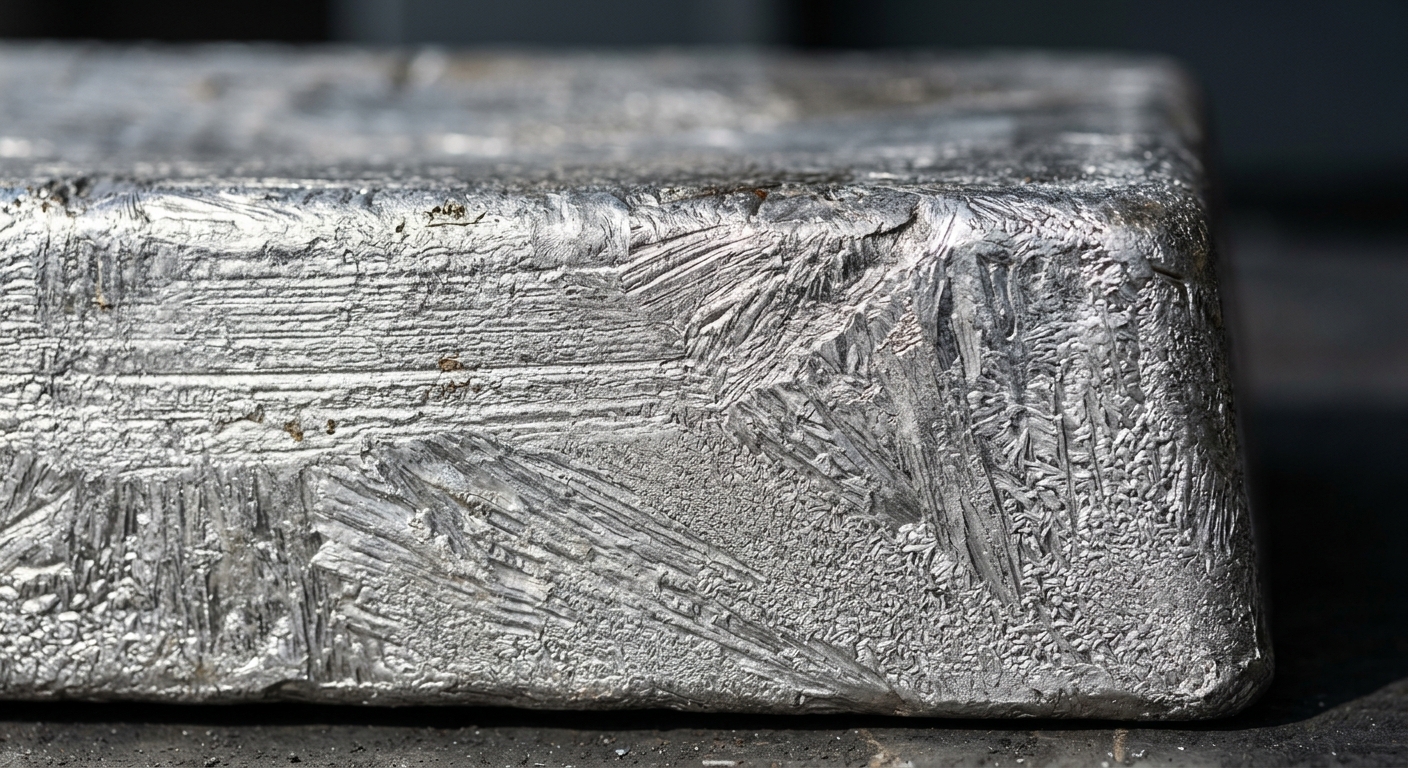 Close-up of cast aluminium ingot surface